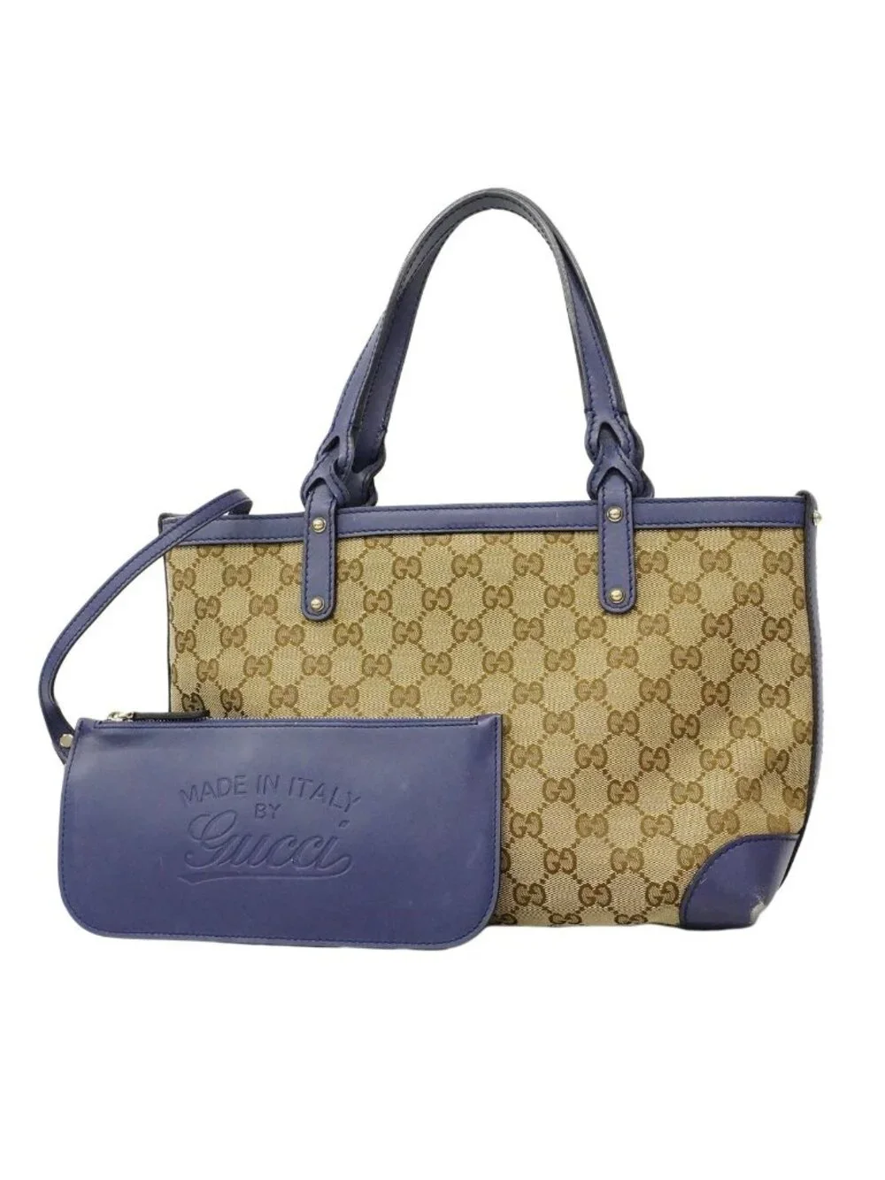 Gucci Tote GG Canvas Beige Blue Champagne Gold
